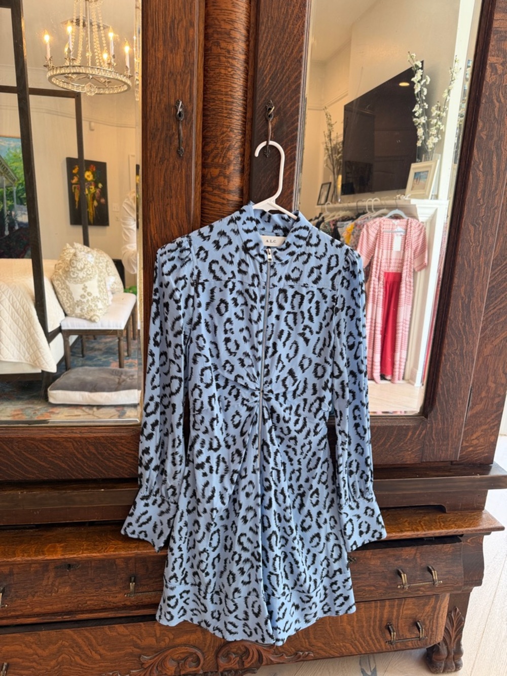 A.L.C. Light Blue Leopard Print Mini Dress